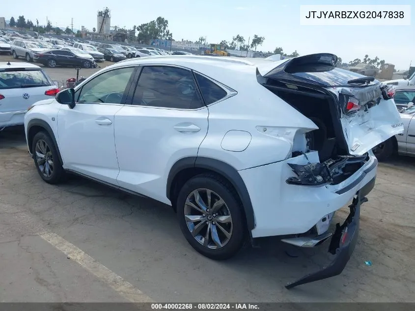 2016 Lexus Nx 200T F Sport VIN: JTJYARBZXG2047838 Lot: 40002268