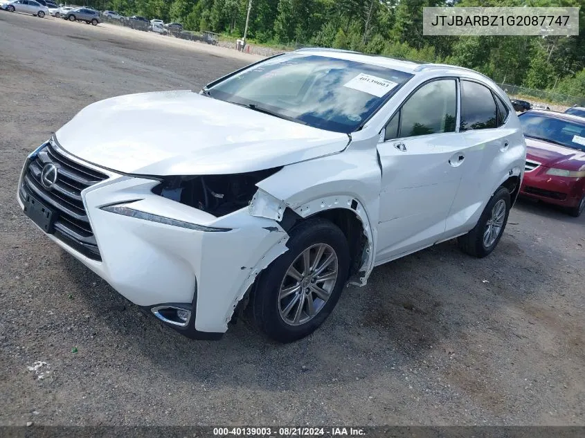 2016 Lexus Nx 200T VIN: JTJBARBZ1G2087747 Lot: 40139003