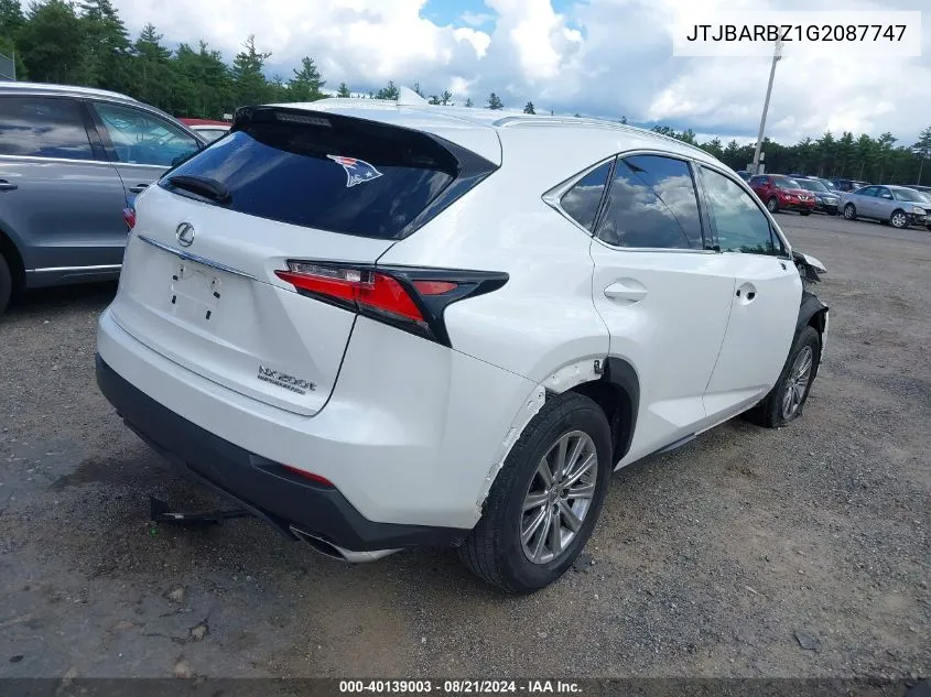 2016 Lexus Nx 200T VIN: JTJBARBZ1G2087747 Lot: 40139003