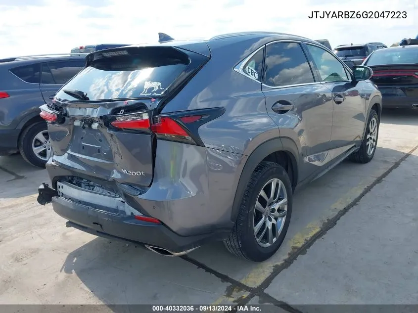 2016 Lexus Nx 200T VIN: JTJYARBZ6G2047223 Lot: 40332036