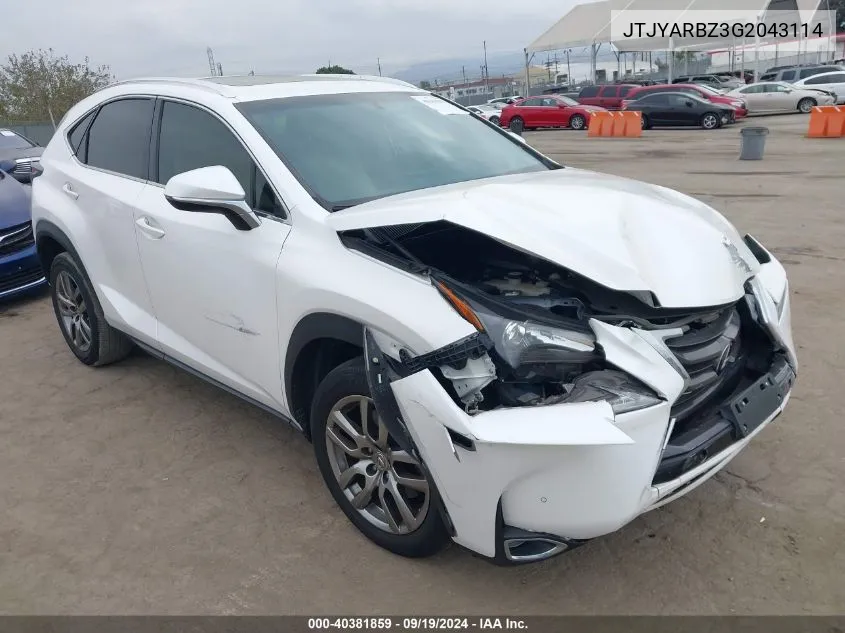 2016 Lexus Nx 200T VIN: JTJYARBZ3G2043114 Lot: 40381859