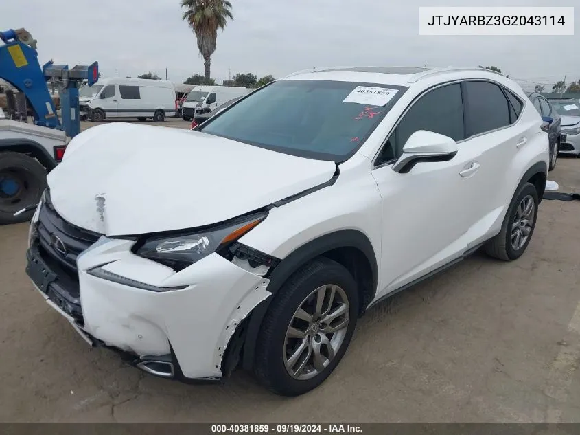 2016 Lexus Nx 200T VIN: JTJYARBZ3G2043114 Lot: 40381859