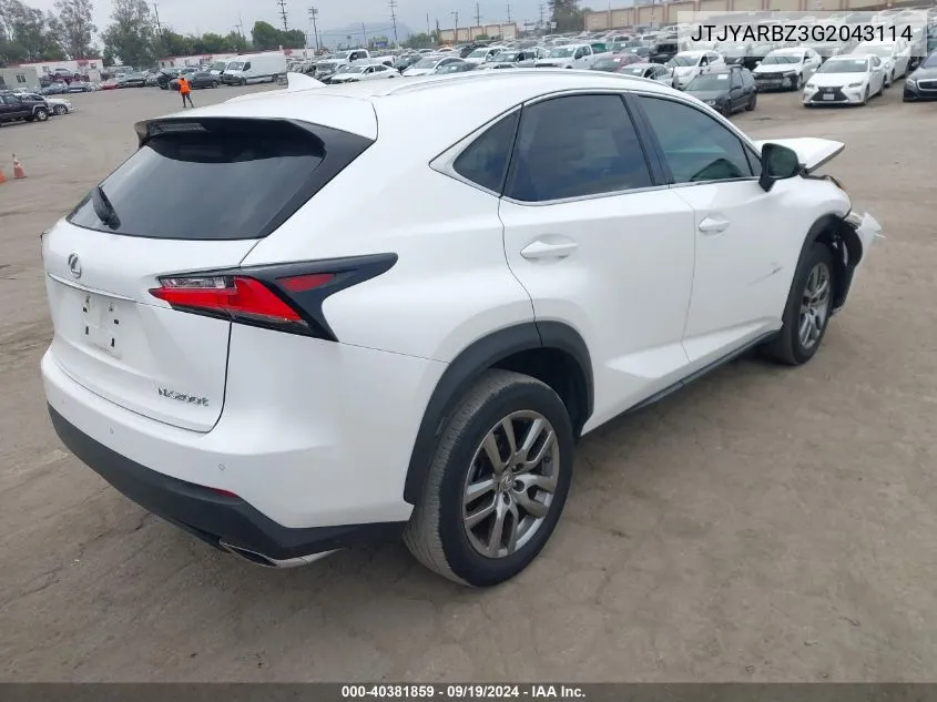 2016 Lexus Nx 200T VIN: JTJYARBZ3G2043114 Lot: 40381859