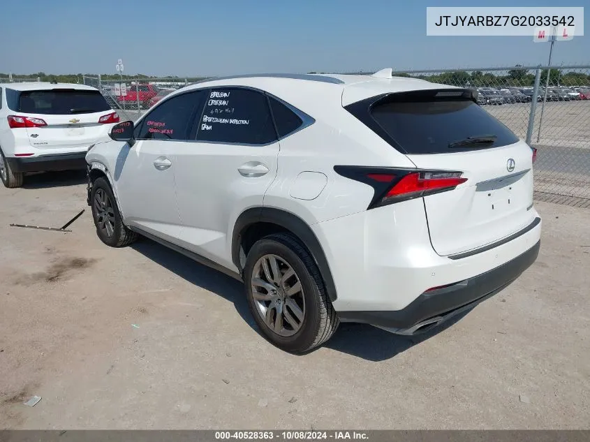 2016 Lexus Nx 200T 200T/Base/F Sport VIN: JTJYARBZ7G2033542 Lot: 40528363