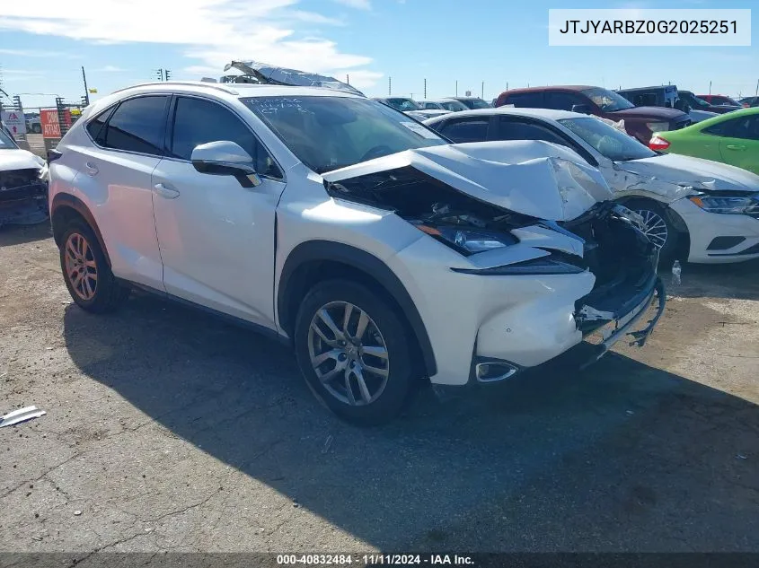 2016 Lexus Nx VIN: JTJYARBZ0G2025251 Lot: 40832484