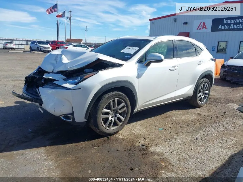 2016 Lexus Nx VIN: JTJYARBZ0G2025251 Lot: 40832484