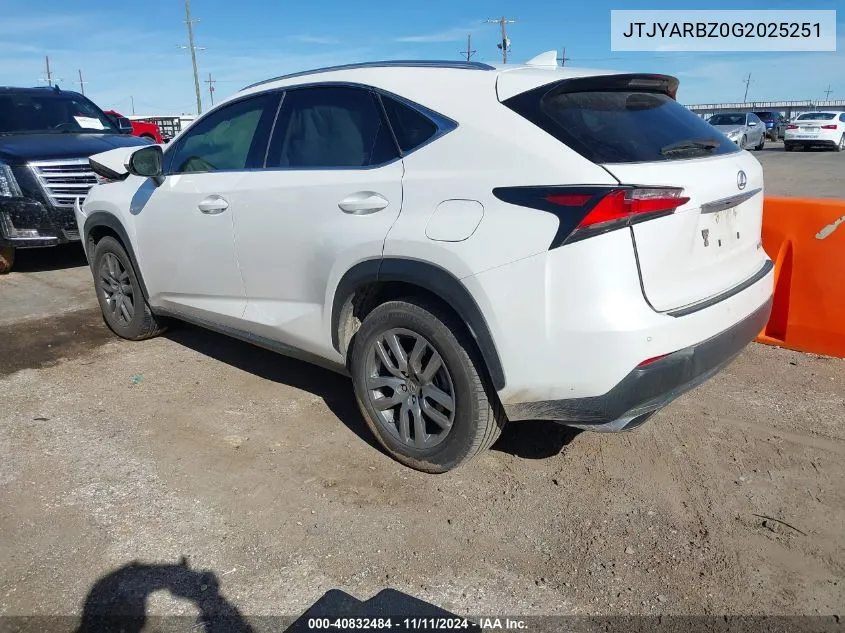 2016 Lexus Nx VIN: JTJYARBZ0G2025251 Lot: 40832484