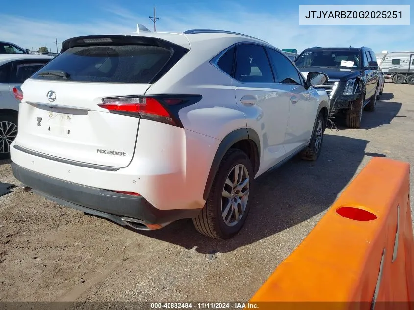 2016 Lexus Nx VIN: JTJYARBZ0G2025251 Lot: 40832484