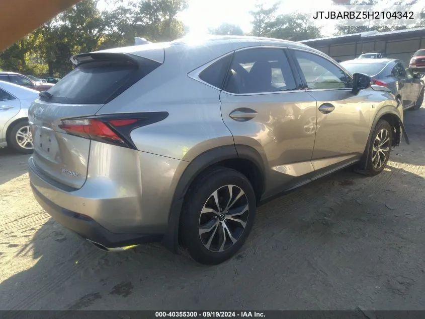 2017 Lexus Nx 200T F Sport VIN: JTJBARBZ5H2104342 Lot: 40355300