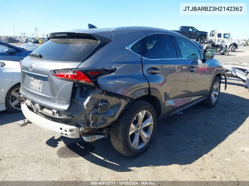 2017 Lexus Nx 200T VIN: JTJBARBZ3H2142362 Lot: 40512771