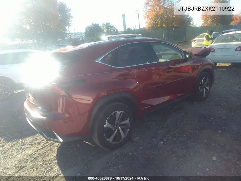 JTJBJRBZXK2110922 2019 Lexus Nx 300H