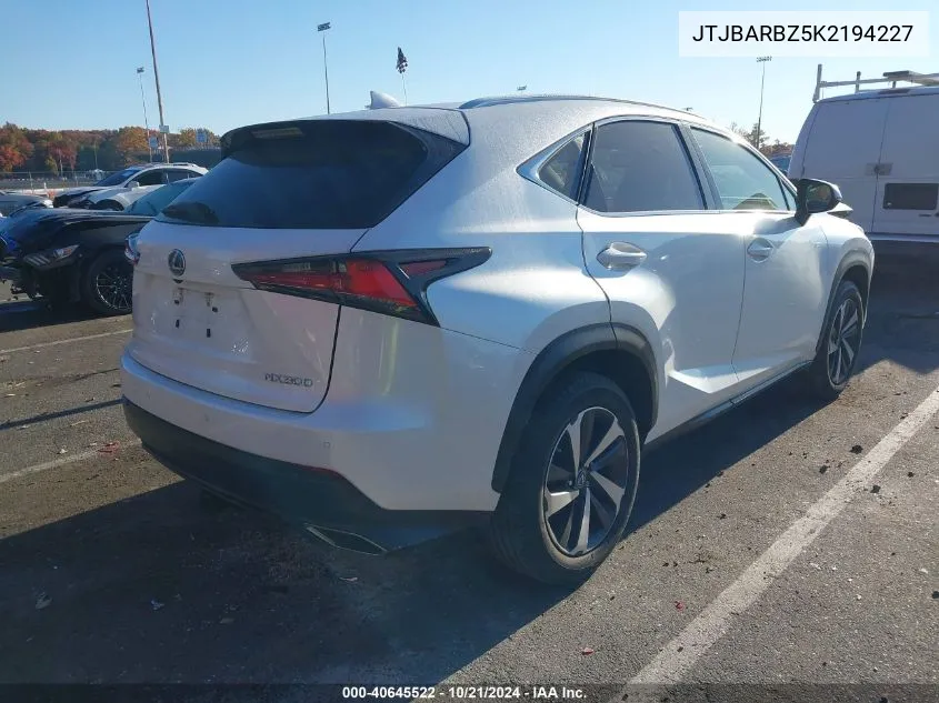 2019 Lexus Nx 300 VIN: JTJBARBZ5K2194227 Lot: 40645522