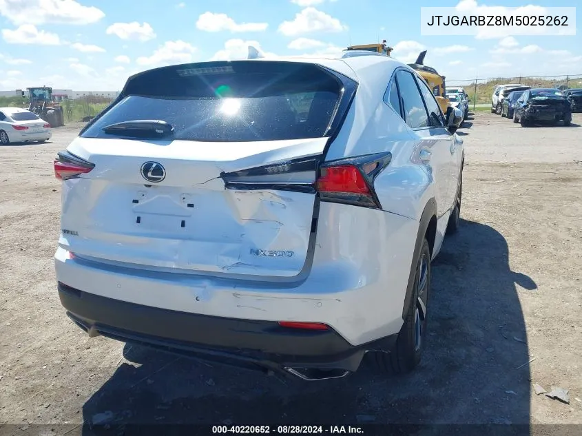 2021 Lexus Nx 300 VIN: JTJGARBZ8M5025262 Lot: 40220652