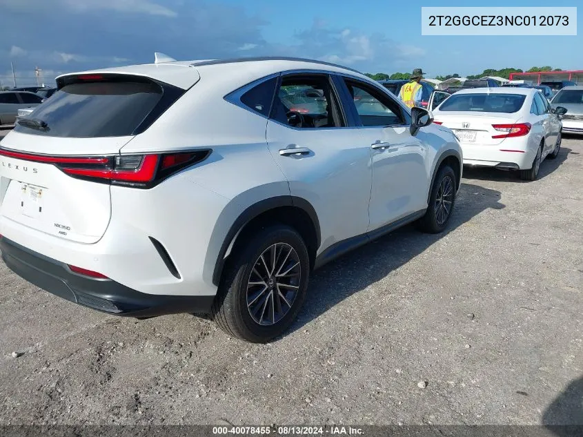 2022 Lexus Nx 350 Premium VIN: 2T2GGCEZ3NC012073 Lot: 40078455