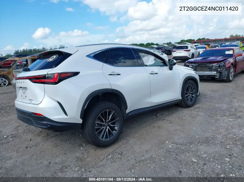 2022 Lexus Nx 350 Premium VIN: 2T2GGCEZ4NC011420 Lot: 40101104