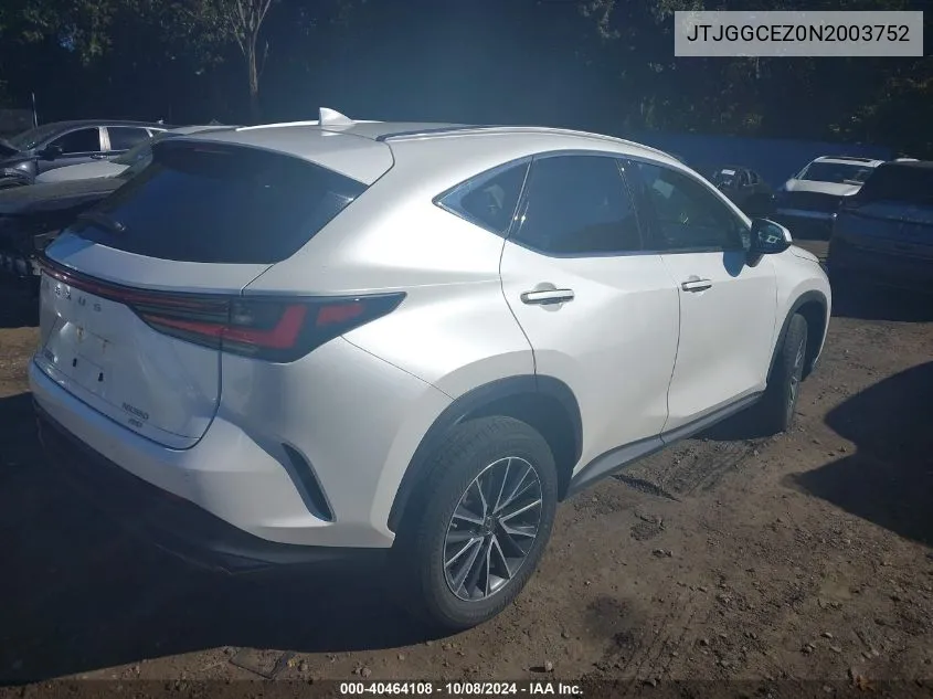 2022 Lexus Nx 350 Premium VIN: JTJGGCEZ0N2003752 Lot: 40464108