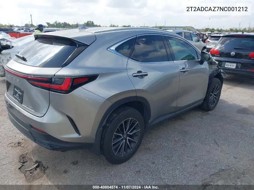 2022 Lexus Nx 250 VIN: 2T2ADCAZ7NC001212 Lot: 40804574