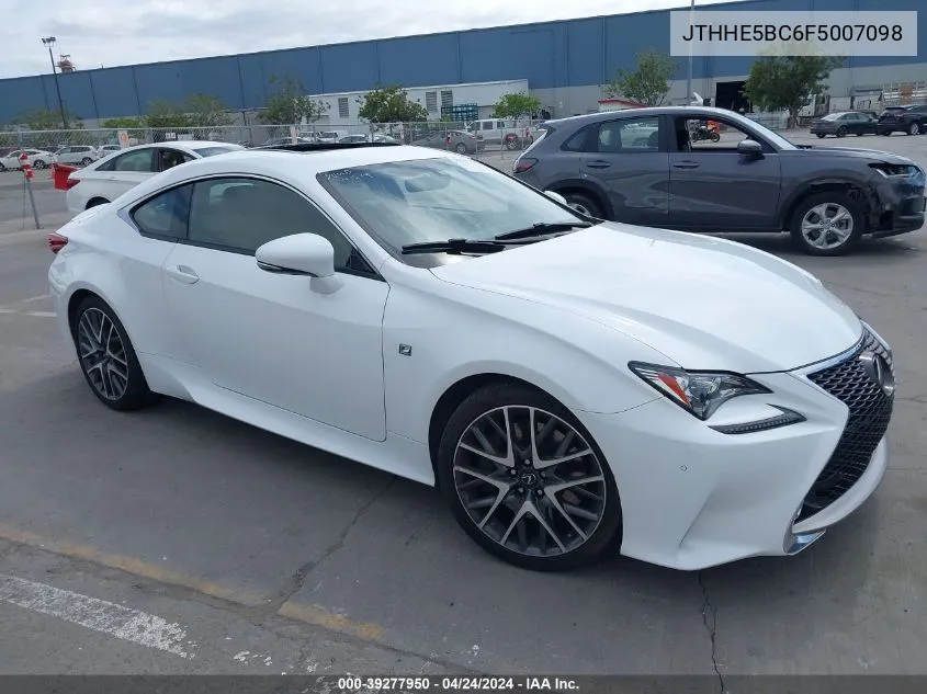 2015 Lexus Rc 350 VIN: JTHHE5BC6F5007098 Lot: 39277950