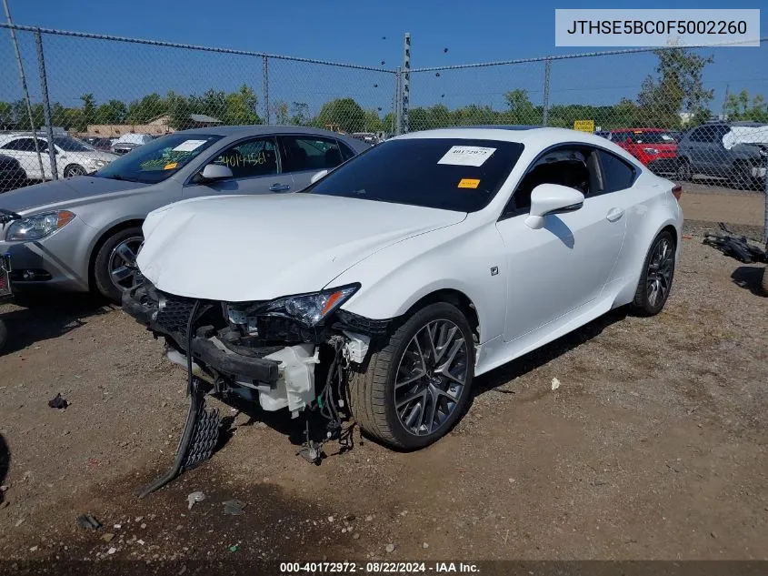 2015 Lexus Rc 350 VIN: JTHSE5BC0F5002260 Lot: 40172972