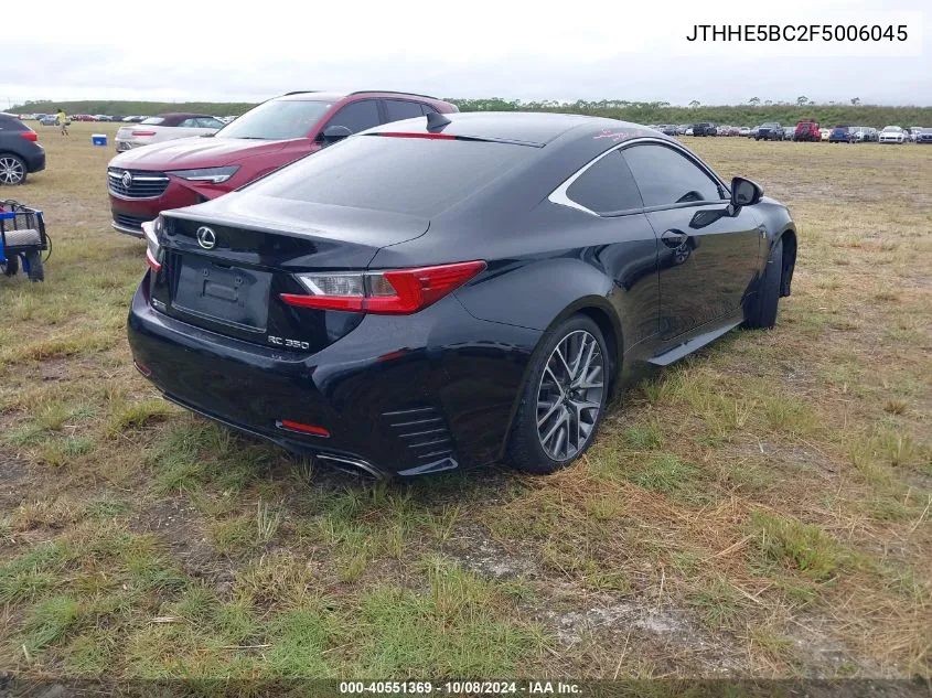 2015 Lexus Rc 350 VIN: JTHHE5BC2F5006045 Lot: 40551369