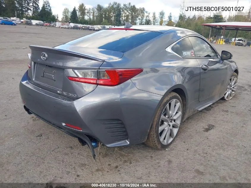 2015 Lexus Rc 350 VIN: JTHSE5BC0F5001027 Lot: 40618230