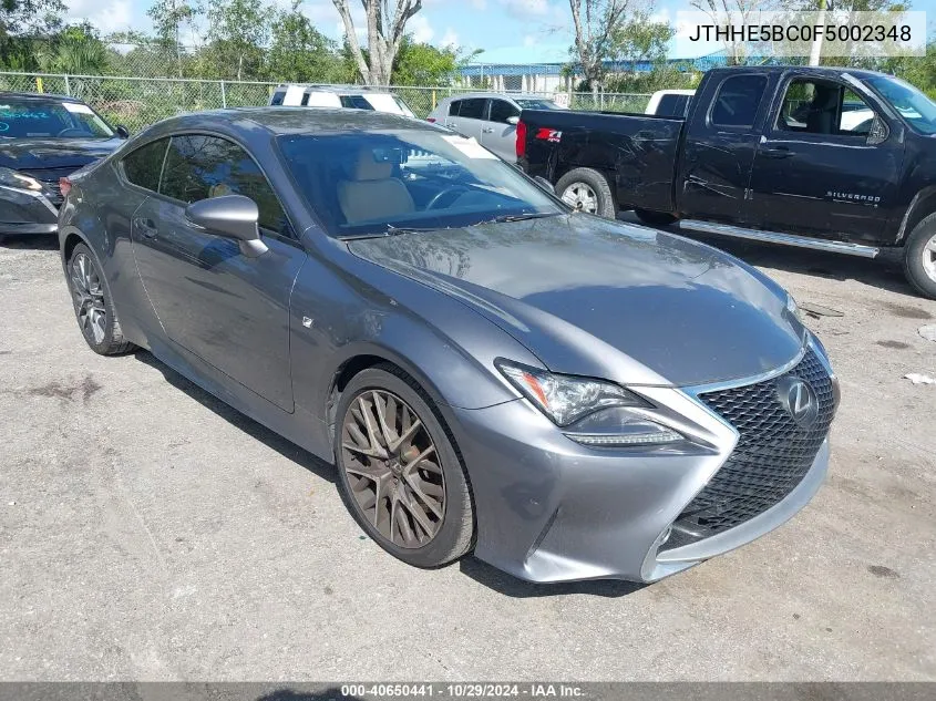 2015 Lexus Rc 350 VIN: JTHHE5BC0F5002348 Lot: 40650441