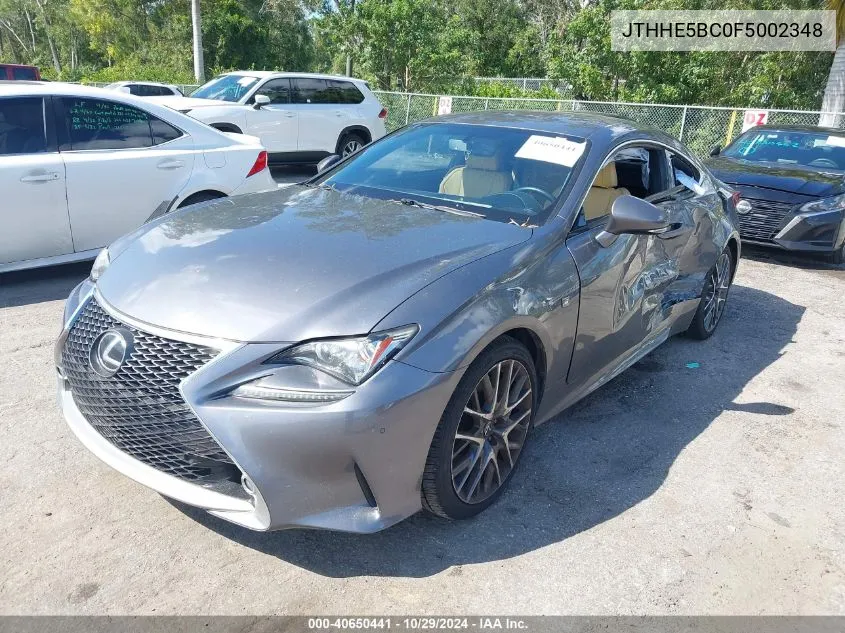 2015 Lexus Rc 350 VIN: JTHHE5BC0F5002348 Lot: 40650441