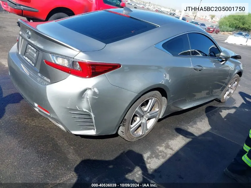 2016 Lexus Rc 200T VIN: JTHHA5BC2G5001750 Lot: 40536039