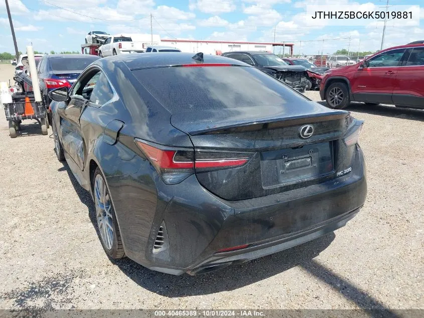 2019 Lexus Rc 350 VIN: JTHHZ5BC6K5019881 Lot: 40465389