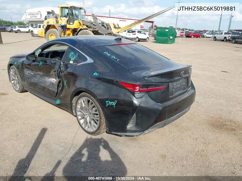 2019 Lexus Rc 350 VIN: JTHHZ5BC6K5019881 Lot: 40741886