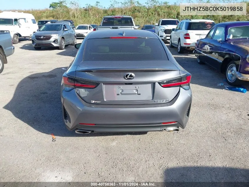 2019 Lexus Rc 350 F Sport VIN: JTHHZ5BC0K5019858 Lot: 40758363