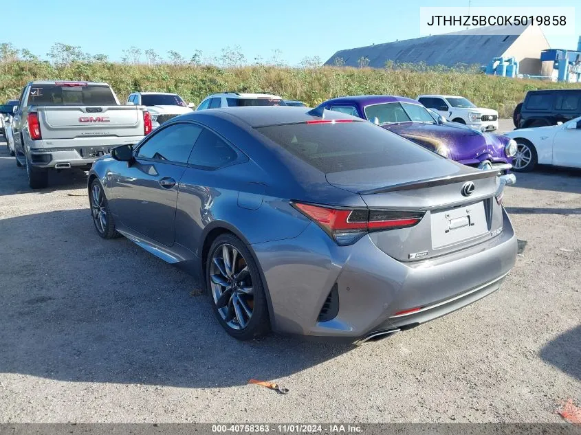 2019 Lexus Rc 350 F Sport VIN: JTHHZ5BC0K5019858 Lot: 40758363