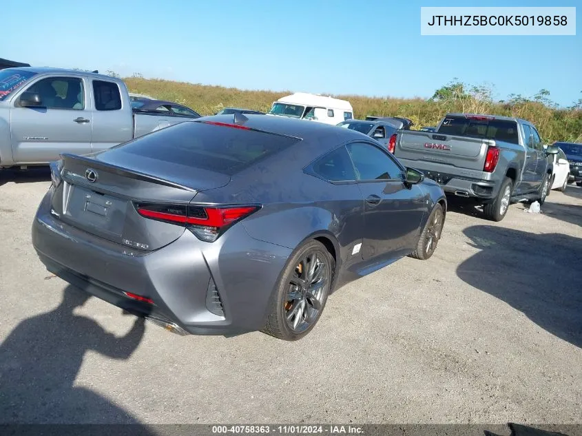 2019 Lexus Rc 350 F Sport VIN: JTHHZ5BC0K5019858 Lot: 40758363