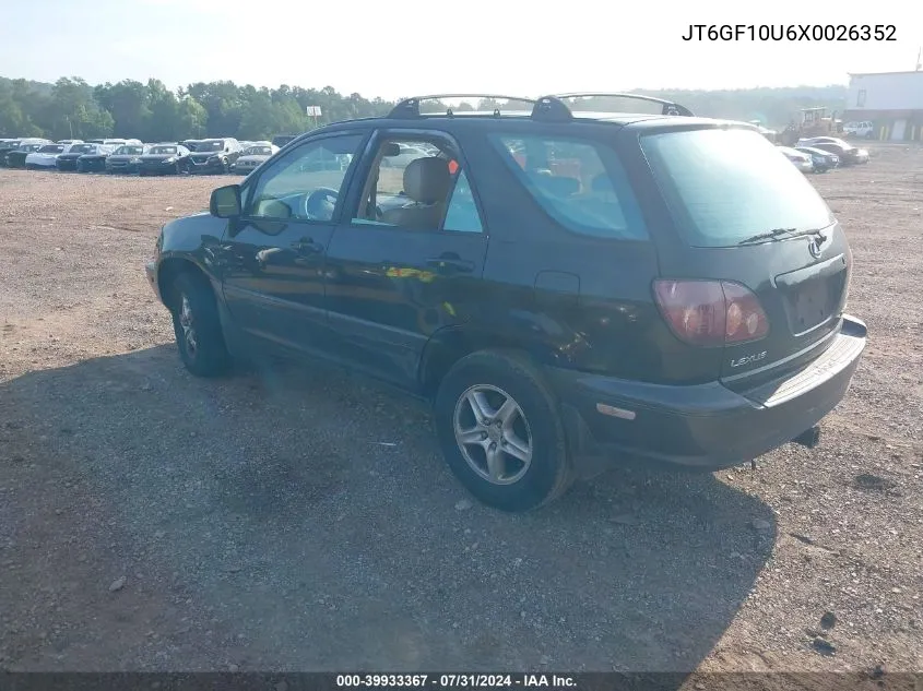 1999 Lexus Rx 300 VIN: JT6GF10U6X0026352 Lot: 39933367