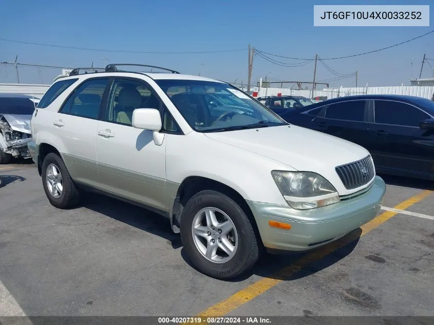 1999 Lexus Rx 300 VIN: JT6GF10U4X0033252 Lot: 40207319