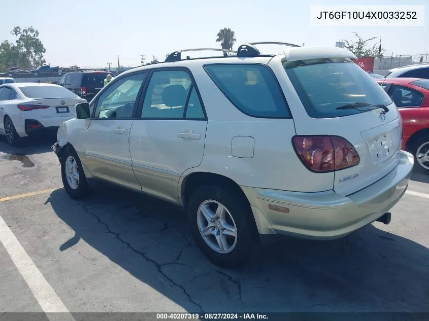 1999 Lexus Rx 300 VIN: JT6GF10U4X0033252 Lot: 40207319