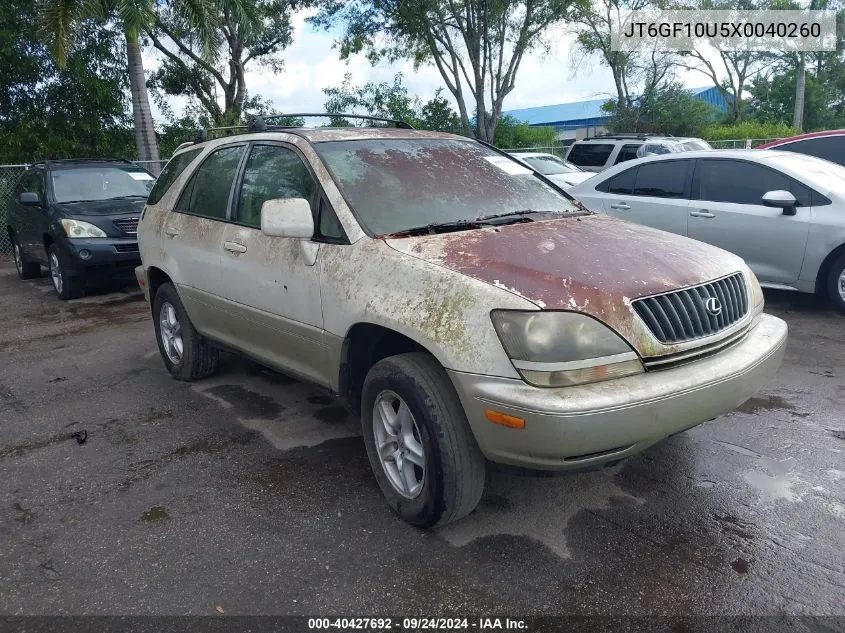 1999 Lexus Rx 300 VIN: JT6GF10U5X0040260 Lot: 40427692