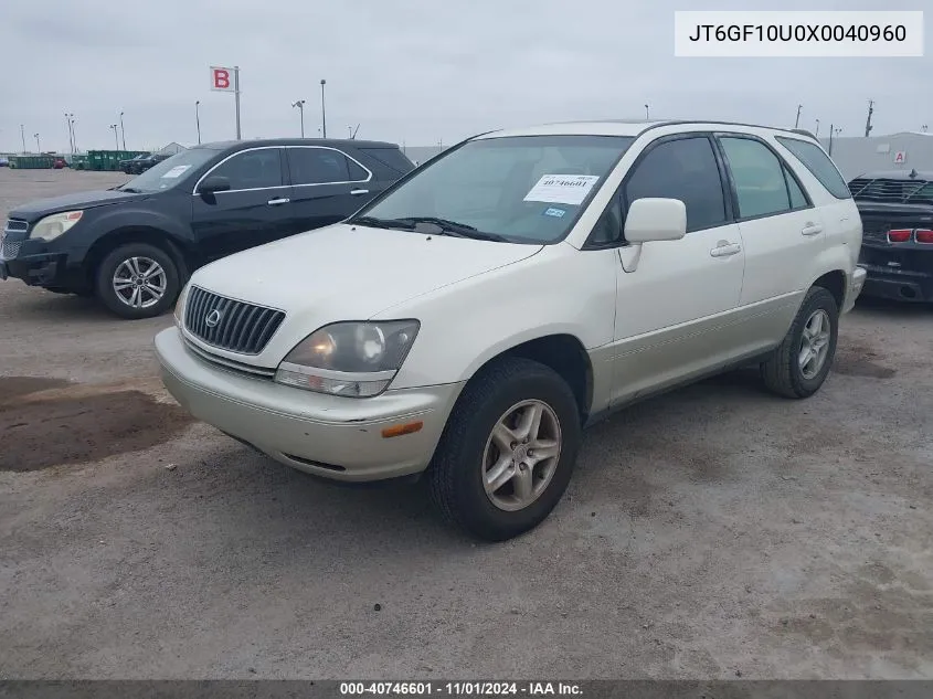 1999 Lexus Rx 300 VIN: JT6GF10U0X0040960 Lot: 40746601