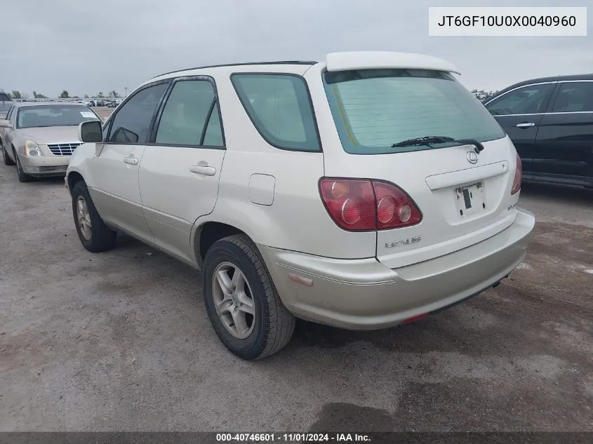 1999 Lexus Rx 300 VIN: JT6GF10U0X0040960 Lot: 40746601