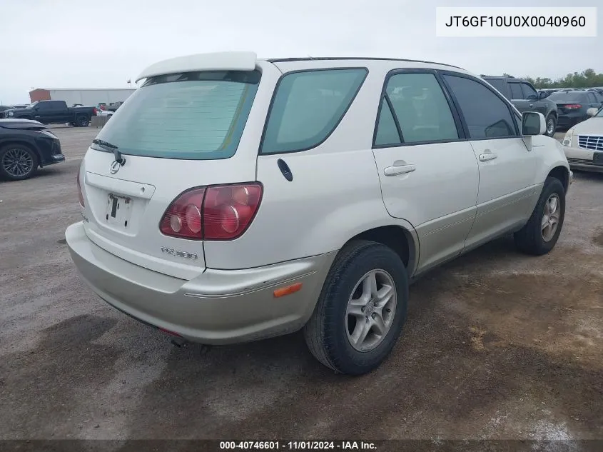 1999 Lexus Rx 300 VIN: JT6GF10U0X0040960 Lot: 40746601