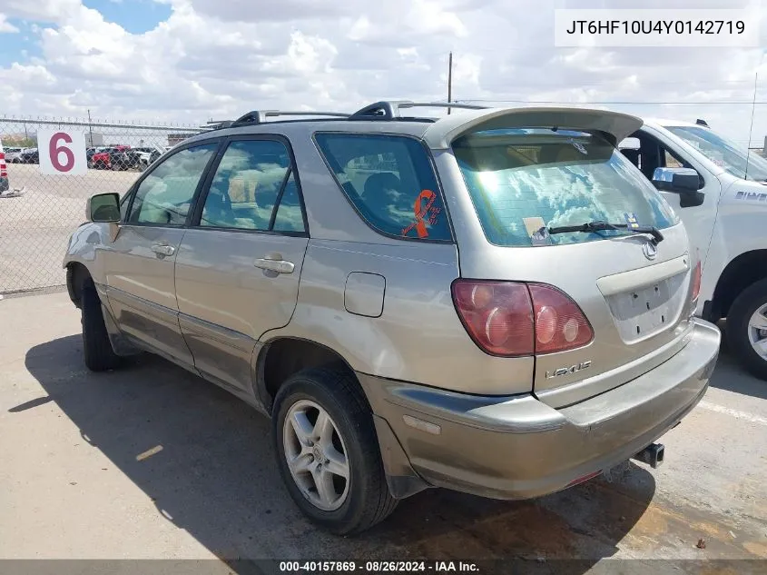 2000 Lexus Rx 300 VIN: JT6HF10U4Y0142719 Lot: 40157869