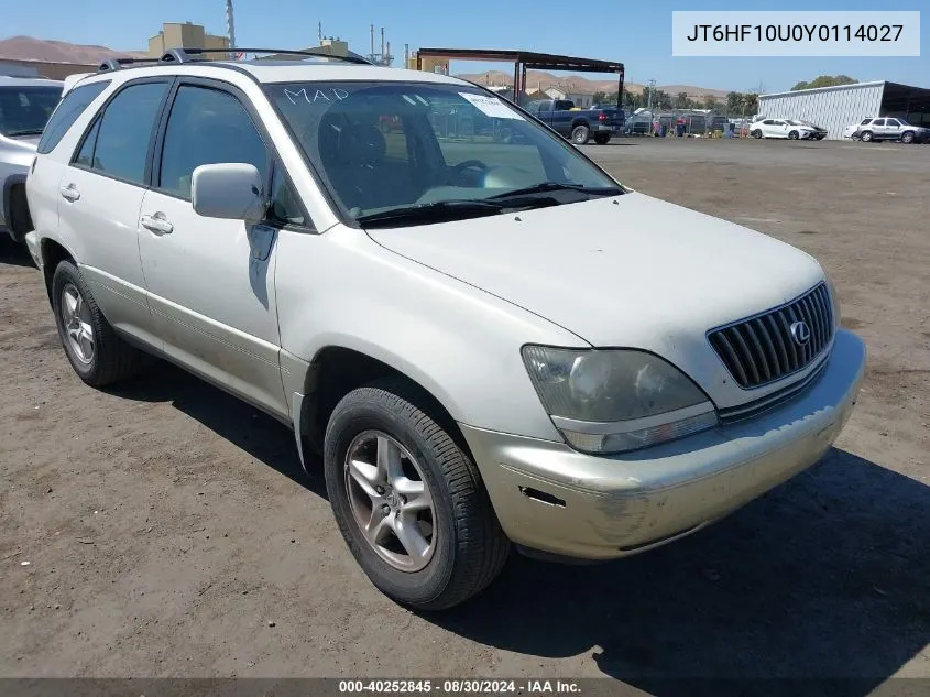 2000 Lexus Rx 300 VIN: JT6HF10U0Y0114027 Lot: 40252845