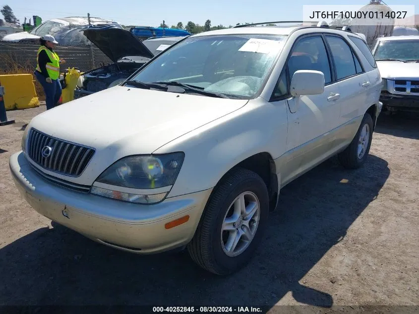 2000 Lexus Rx 300 VIN: JT6HF10U0Y0114027 Lot: 40252845