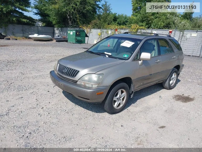 2000 Lexus Rx 300 VIN: JT6HF10U3Y0131193 Lot: 40288473