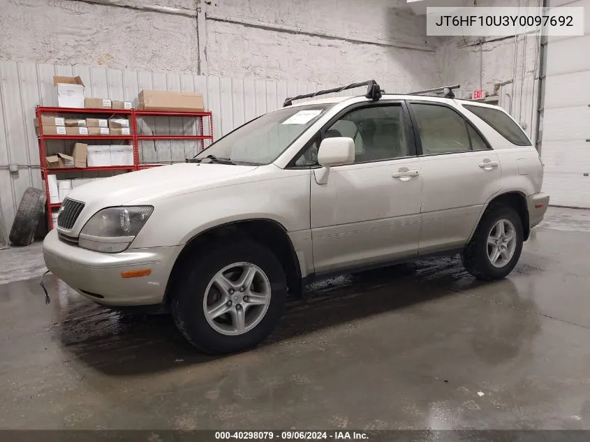 2000 Lexus Rx 300 VIN: JT6HF10U3Y0097692 Lot: 40298079