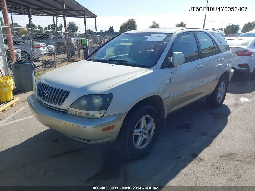 2000 Lexus Rx 300 VIN: JT6GF10U4Y0053406 Lot: 40350933