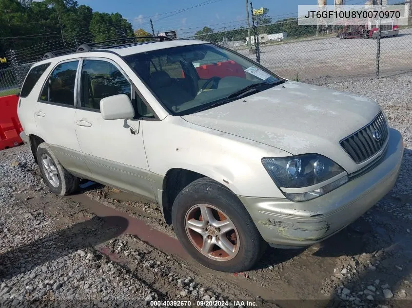 2000 Lexus Rx 300 VIN: JT6GF10U8Y0070970 Lot: 40392670