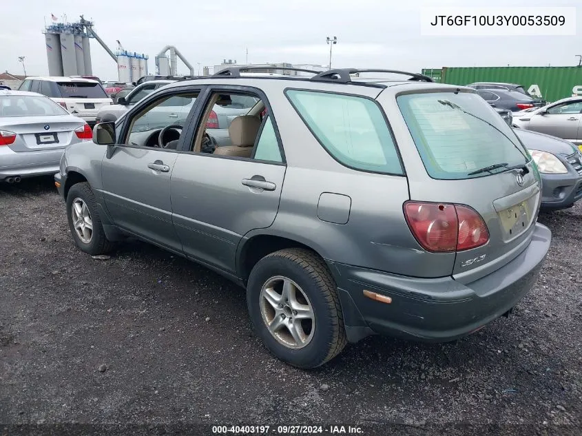 2000 Lexus Rx 300 VIN: JT6GF10U3Y0053509 Lot: 40403197