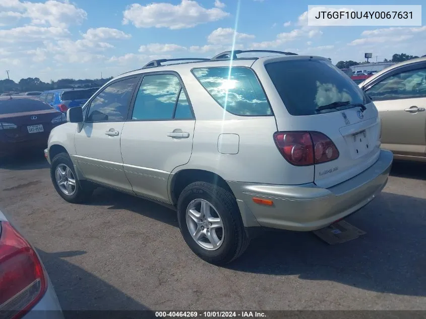 2000 Lexus Rx 300 VIN: JT6GF10U4Y0067631 Lot: 40464269