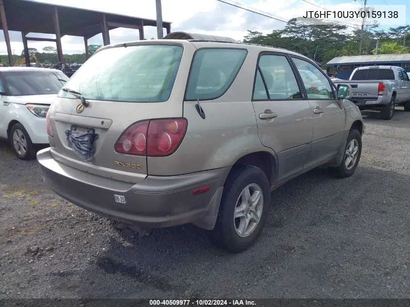 2000 Lexus Rx 300 VIN: JT6HF10U3Y0159138 Lot: 40509977